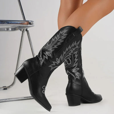 Block Heels Cowboy Women Boots.