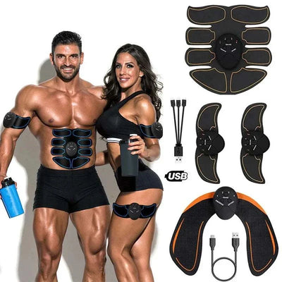 Rechargeable slimming massager hip and abdominal muscle stimulator for home gym workout with USB charging.