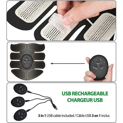 Rechargeable slimming massager hip trainer with muscle stimulator pads and USB charger for home workout