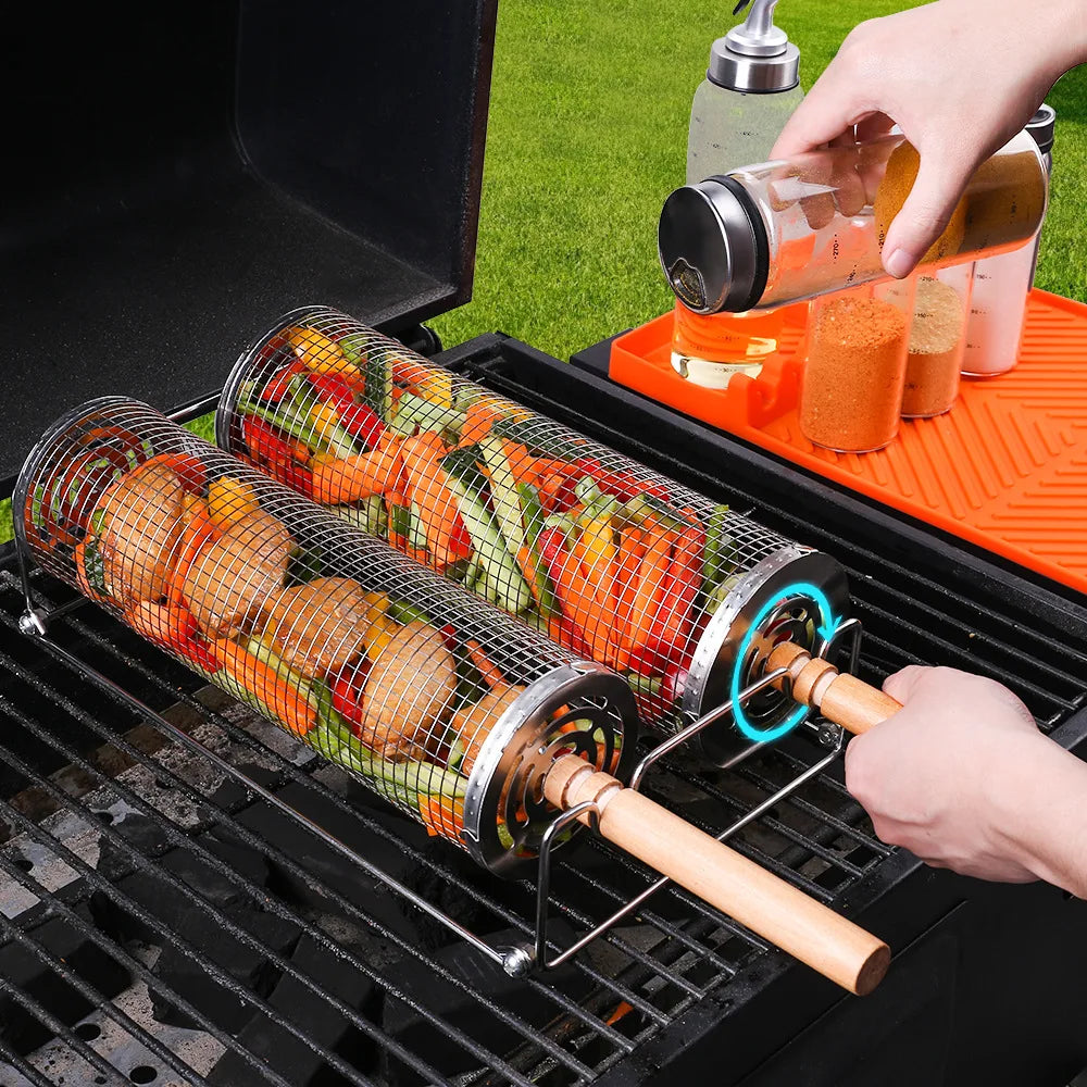 BBQ Basket Grilling Rolling  Mesh Cylinder.