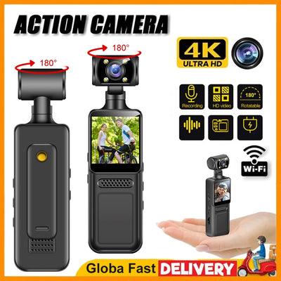128GB 4K Ultra HD Action Mini Camera 180 Rotatable Vlog.
