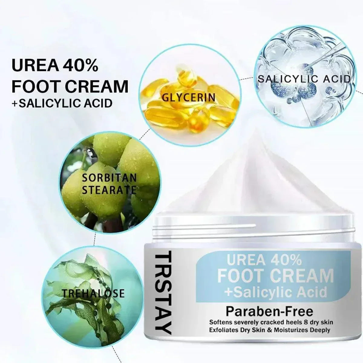 Foot cream with 40% urea and salicylic acid for rough, thick, cracked, dry skin moisturizing and exfoliating