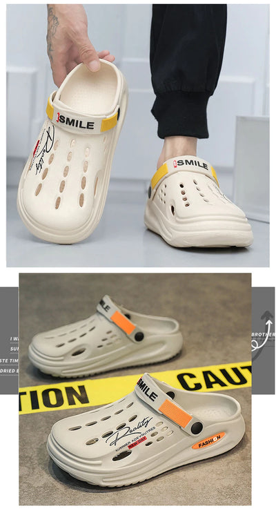 Men Clogs Soft Sole Breathable Beach Slippers.