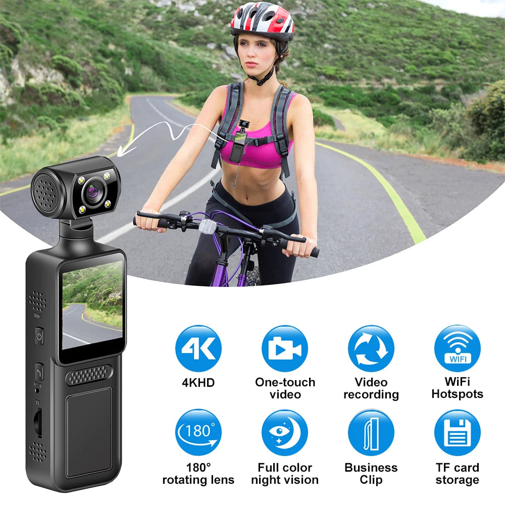 128GB 4K Ultra HD Action Mini Camera 180 Rotatable Vlog.