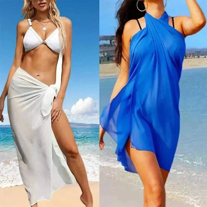 Women wearing white and blue chiffon beach skirts at the beach beach skirt women