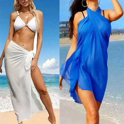 Women wearing white and blue chiffon beach skirts at the beach beach skirt women