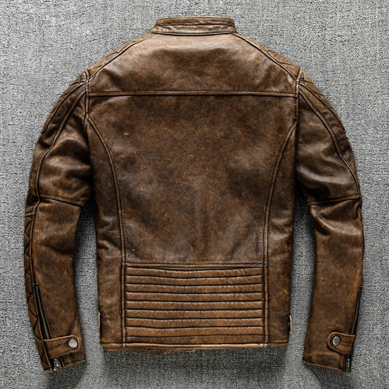 Vintage Men Motorcycle Leather Jacket.