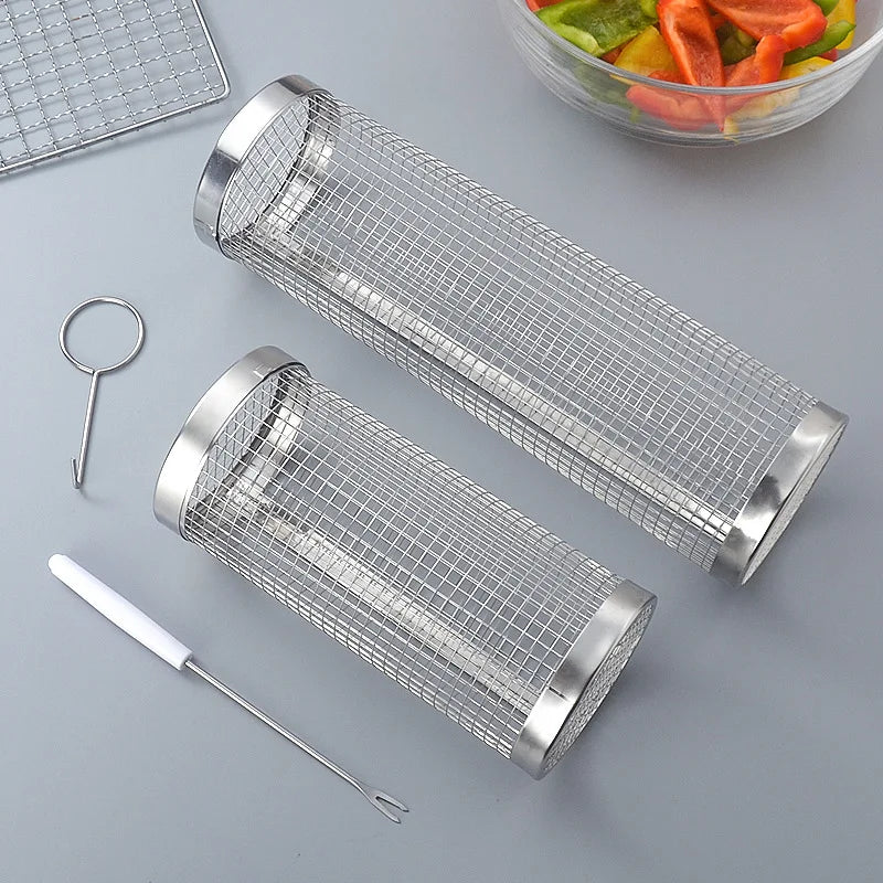 BBQ Basket Grilling Rolling  Mesh Cylinder.