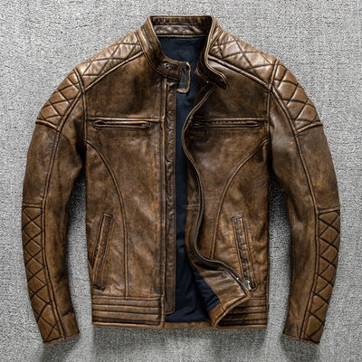 Vintage Men Motorcycle Leather Jacket.