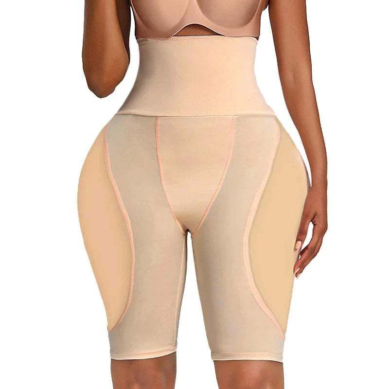 Beige high-waist hip shapewear panties for women with butt lifter and push-up pads