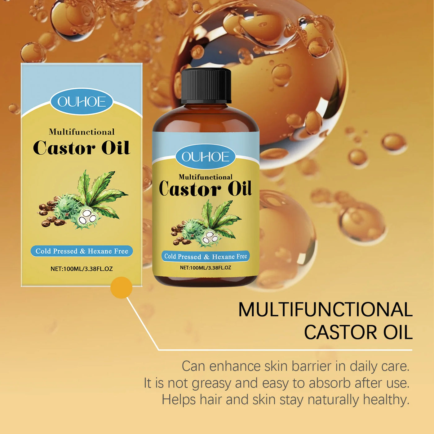 Organic Castor Oil Moisturizing Hair Eyelashes Eyebrows Emollient Relaxation Aromatherapy.