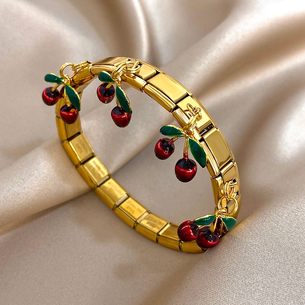 Pepper Cherry Pendant Elastic Bangles Bracelets.