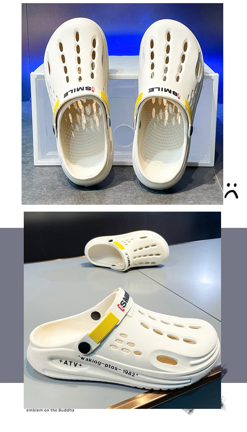Men Clogs Soft Sole Breathable Beach Slippers.