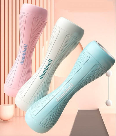 Adjustable pink, white, and blue dumbbells for women's fitness home workouts