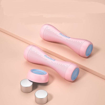 Adjustable pink dumbbells for women's fitness home workouts with removable weight plates
