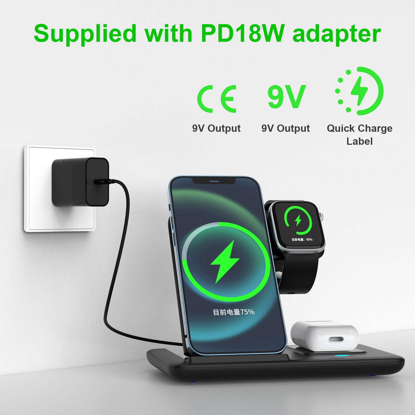 Three-in-one Wireless Charger Foldable Twin Coil 15W Fast Charge.