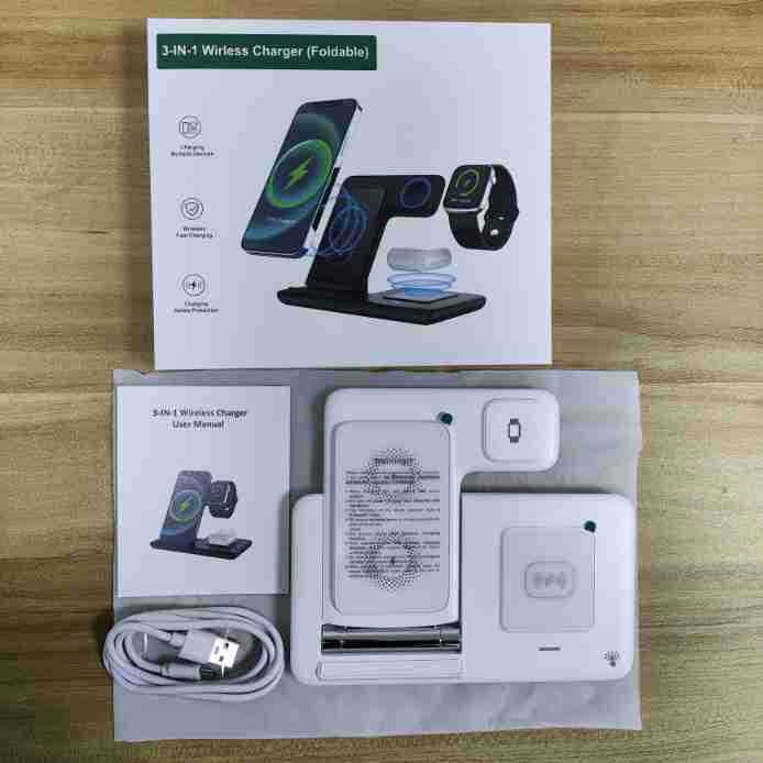 Three-in-one Wireless Charger Foldable Twin Coil 15W Fast Charge.