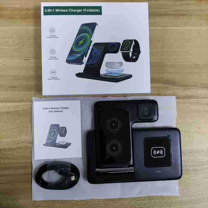 Three-in-one Wireless Charger Foldable Twin Coil 15W Fast Charge.