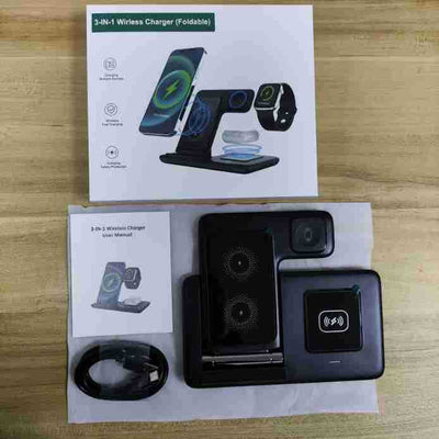 Three-in-one Wireless Charger Foldable Twin Coil 15W Fast Charge.