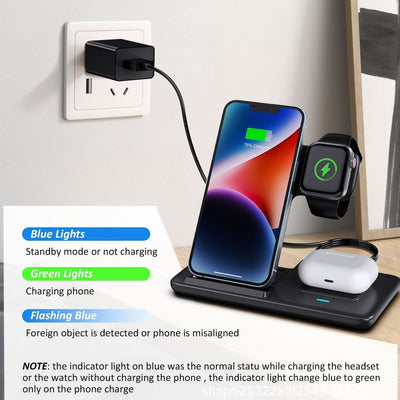 Three-in-one Wireless Charger Foldable Twin Coil 15W Fast Charge.